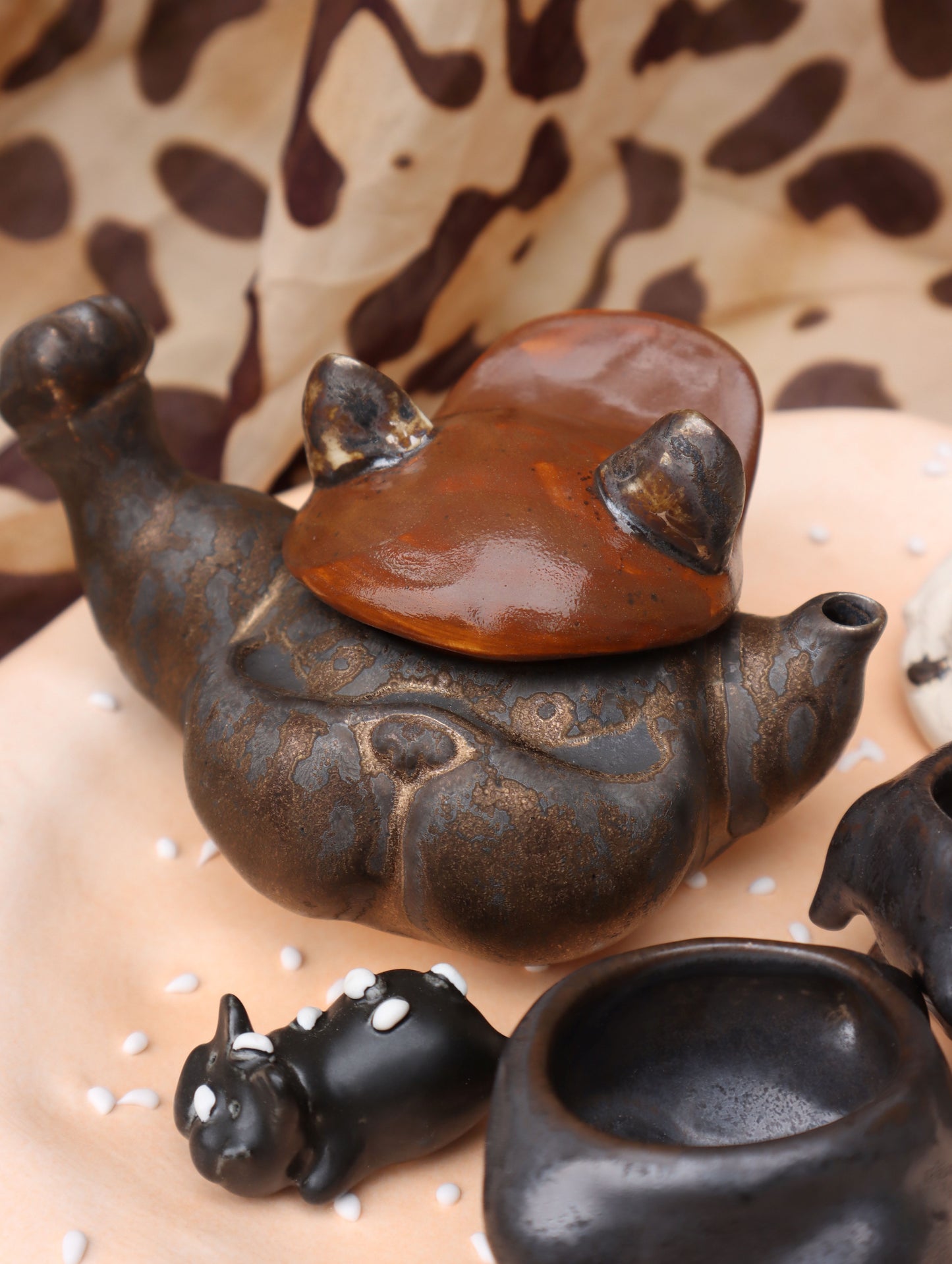 Frenchie Face Ceramic Tea Set – Handmade Dual-Purpose Mugs & Petite Treat Trays (Food-Safe Custom Glazes)