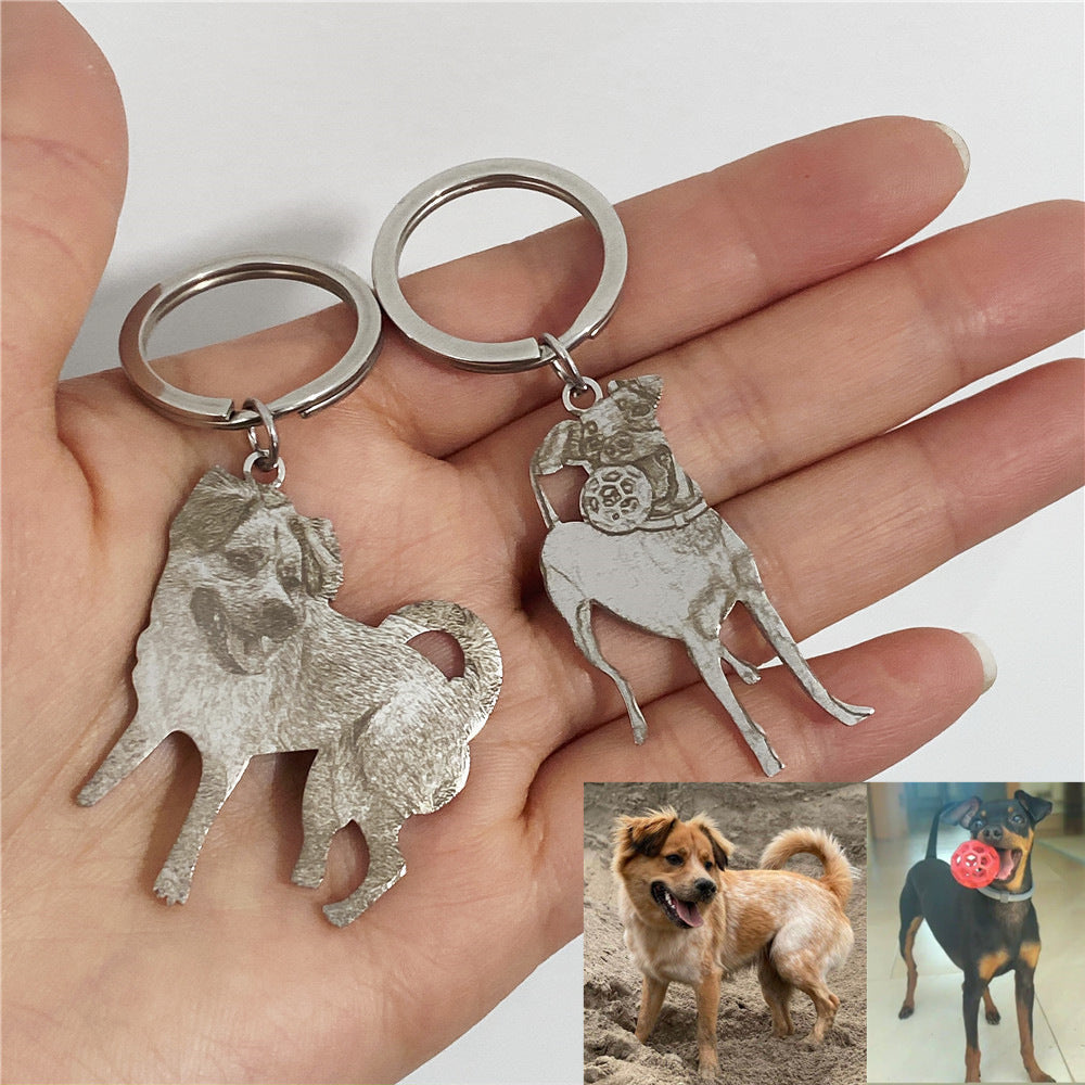 True Shape Pet Keychain – 1:1 Stainless Steel Replica with Laser-Etched Portrait & Custom Text