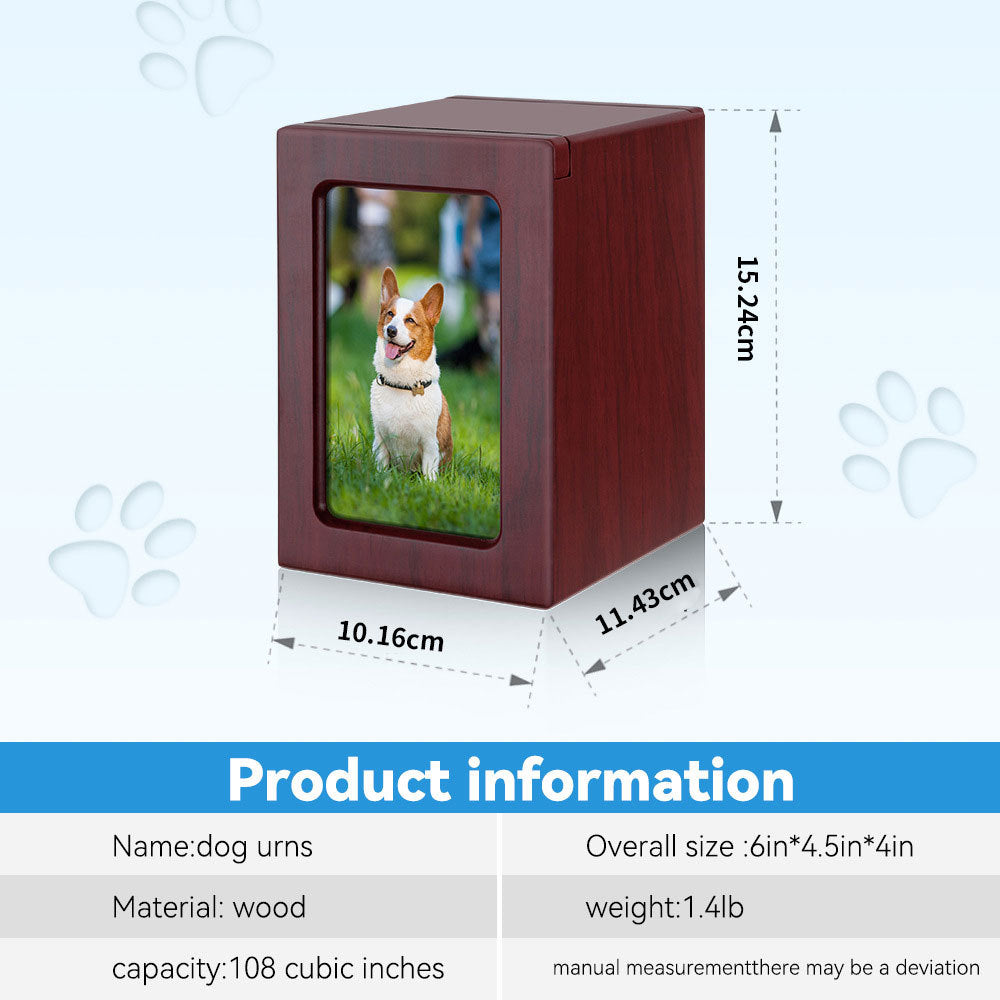 Handcrafted Pet Memorial Urn – Custom Engraved Wooden Keepsake with Photo Frame (Timeless Tribute)