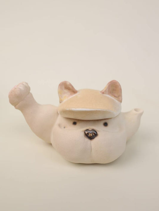 Frenchie Face Ceramic Tea Set – Handmade Dual-Purpose Mugs & Petite Treat Trays (Food-Safe Custom Glazes)