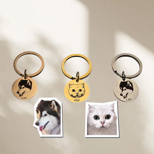 Personalized Pet Photo Keychain – Custom Engraved Stainless Steel with Name & Portrait (Waterproof Keepsake)