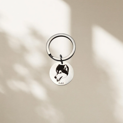 Personalized Pet Photo Keychain – Custom Engraved Stainless Steel with Name & Portrait (Waterproof Keepsake)