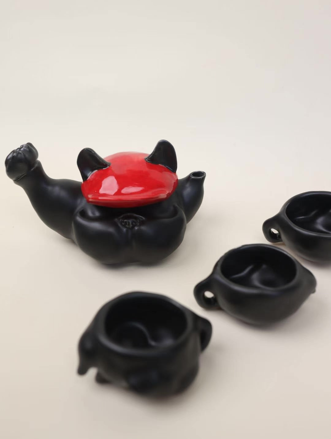 Frenchie Face Ceramic Tea Set – Handmade Dual-Purpose Mugs & Petite Treat Trays (Food-Safe Custom Glazes)