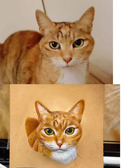 Handcrafted Pet Portrait Leather Carving – Custom Engravable Collar Charm or Keychain (Premium Vegetable-Tanned Leather)