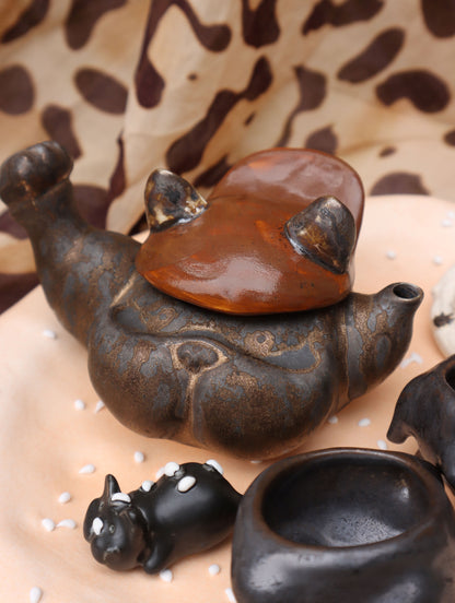 Frenchie Face Ceramic Tea Set – Handmade Dual-Purpose Mugs & Petite Treat Trays (Food-Safe Custom Glazes)