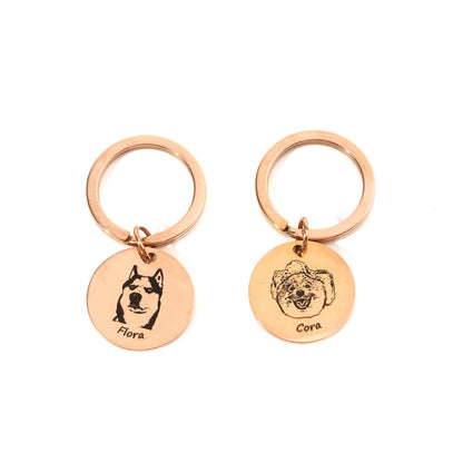 Personalized Pet Photo Keychain – Custom Engraved Stainless Steel with Name & Portrait (Waterproof Keepsake)