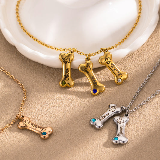 Bone-Shaped Pet Memorial Necklace – Custom Engraved Stainless Steel ID Tag (Waterproof & Fade-Proof)