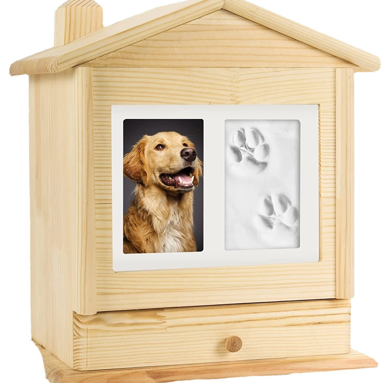 Handcrafted Pet Memorial Urn with Paw Print – Custom Engraved Wooden Keepsake & Photo Frame (Timeless Heirloom)