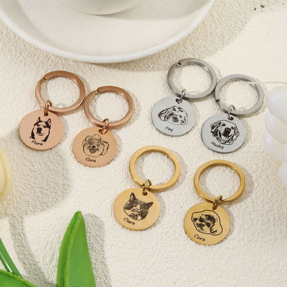 Personalized Pet Photo Keychain – Custom Engraved Stainless Steel with Name & Portrait (Waterproof Keepsake)