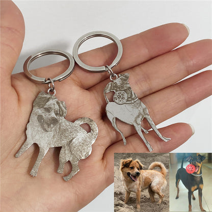 True Shape Pet Keychain – 1:1 Stainless Steel Replica with Laser-Etched Portrait & Custom Text