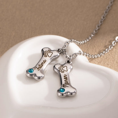 Bone-Shaped Pet Memorial Necklace – Custom Engraved Stainless Steel ID Tag (Waterproof & Fade-Proof)
