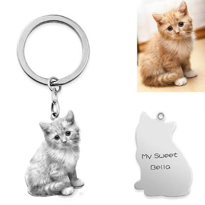 True Shape Pet Keychain – 1:1 Stainless Steel Replica with Laser-Etched Portrait & Custom Text