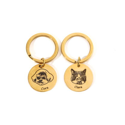 Personalized Pet Photo Keychain – Custom Engraved Stainless Steel with Name & Portrait (Waterproof Keepsake)