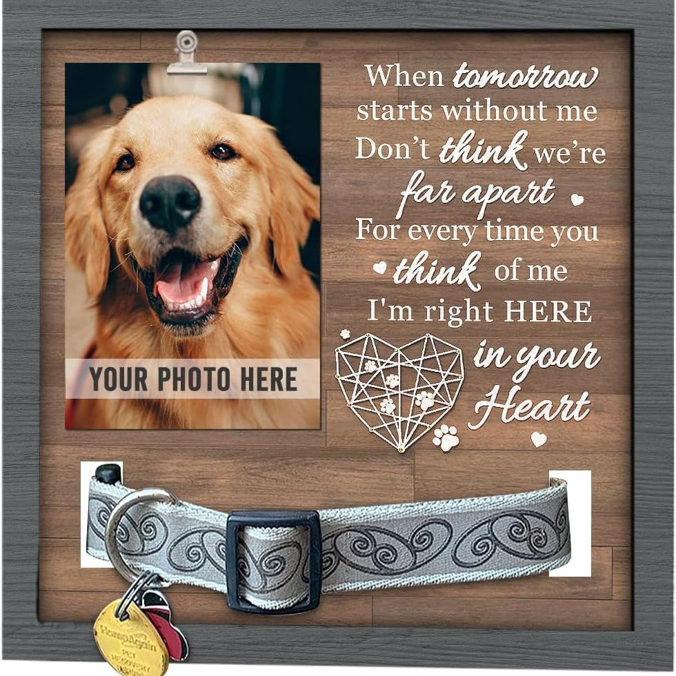 Vintage Wooden Pet Memorial Frame – Handcrafted Display with Custom Engraving & Collar Holder (Timeless Tribute)