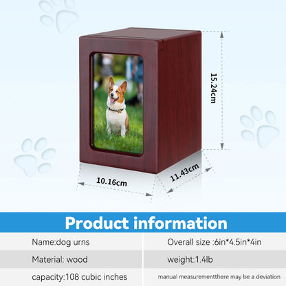 Handcrafted Pet Memorial Urn – Custom Engraved Wooden Keepsake with Photo Frame (Timeless Tribute)