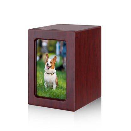 Handcrafted Pet Memorial Urn – Custom Engraved Wooden Keepsake with Photo Frame (Timeless Tribute)