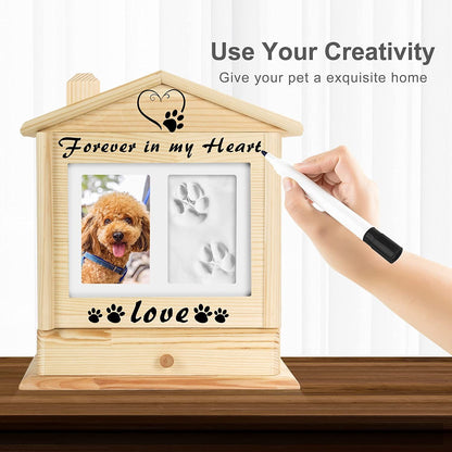 Handcrafted Pet Memorial Urn with Paw Print – Custom Engraved Wooden Keepsake & Photo Frame (Timeless Heirloom)