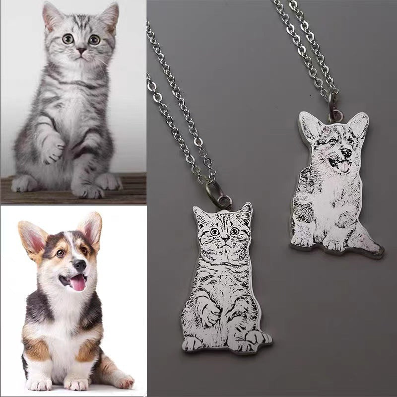 True Shape Pet Keychain – 1:1 Stainless Steel Replica with Laser-Etched Portrait & Custom Text