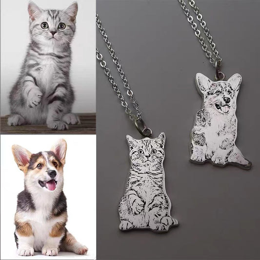 True Shape Pet Keychain – 1:1 Stainless Steel Replica with Laser-Etched Portrait & Custom Text