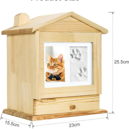 Handcrafted Pet Memorial Urn with Paw Print – Custom Engraved Wooden Keepsake & Photo Frame (Timeless Heirloom)