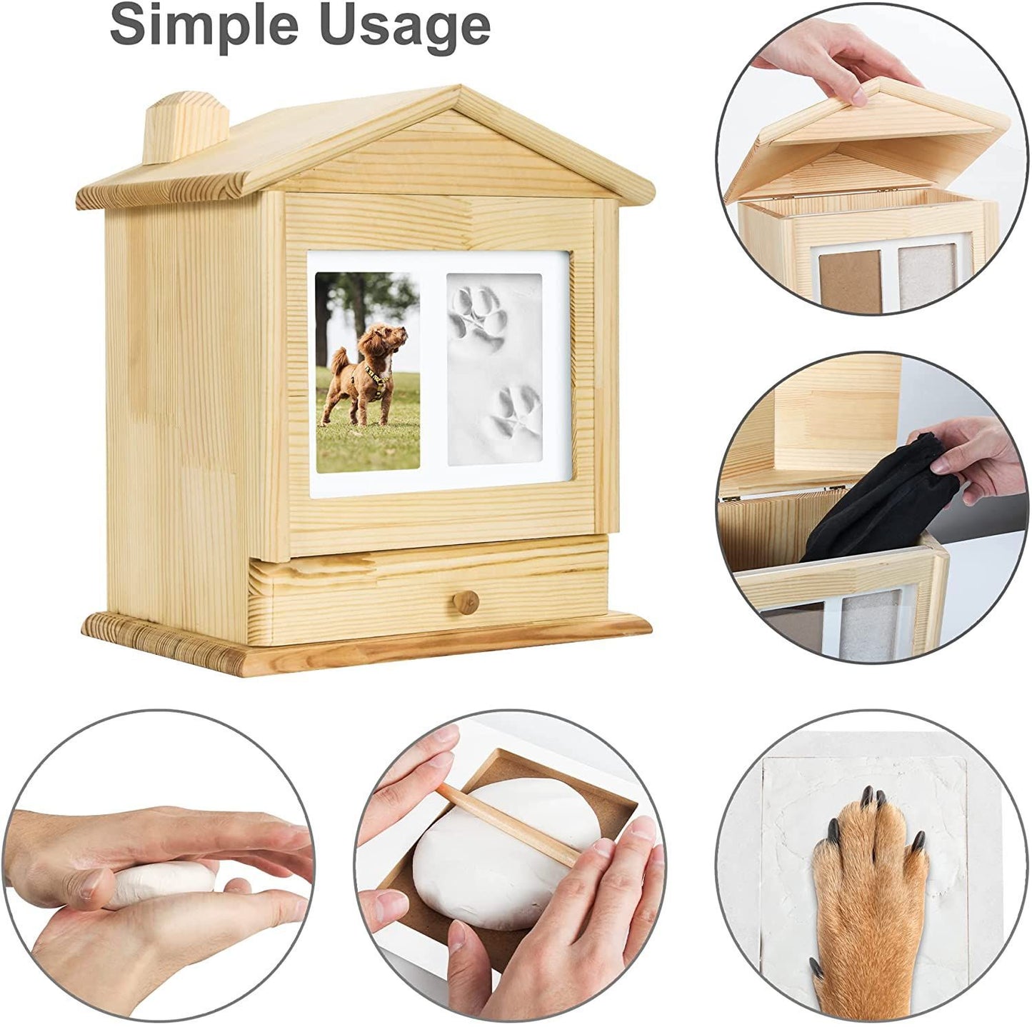 Handcrafted Pet Memorial Urn with Paw Print – Custom Engraved Wooden Keepsake & Photo Frame (Timeless Heirloom)