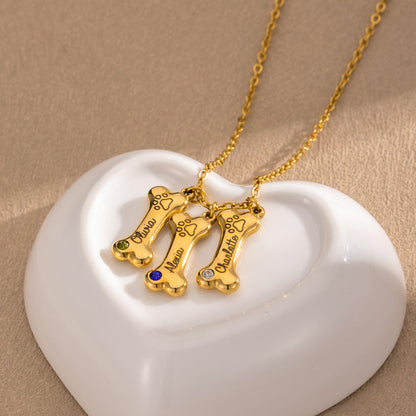 Bone-Shaped Pet Memorial Necklace – Custom Engraved Stainless Steel ID Tag (Waterproof & Fade-Proof)